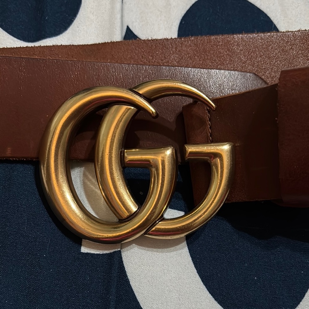 Gucci Leather Belt with Gold GG Buckle